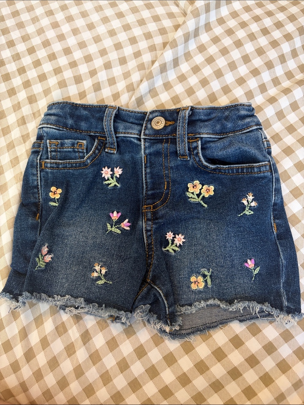 jumping beans Dark Blue Denim Shorts with Pink & Yellow Floral Embroidery